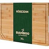 Bamboo Cutting Boards for Kitchen, Extra Large Wood Cutting Board with Deep Juice Groove and Handle Heavy Duty Chopping board, Kikcoin, 17.6" x 12"