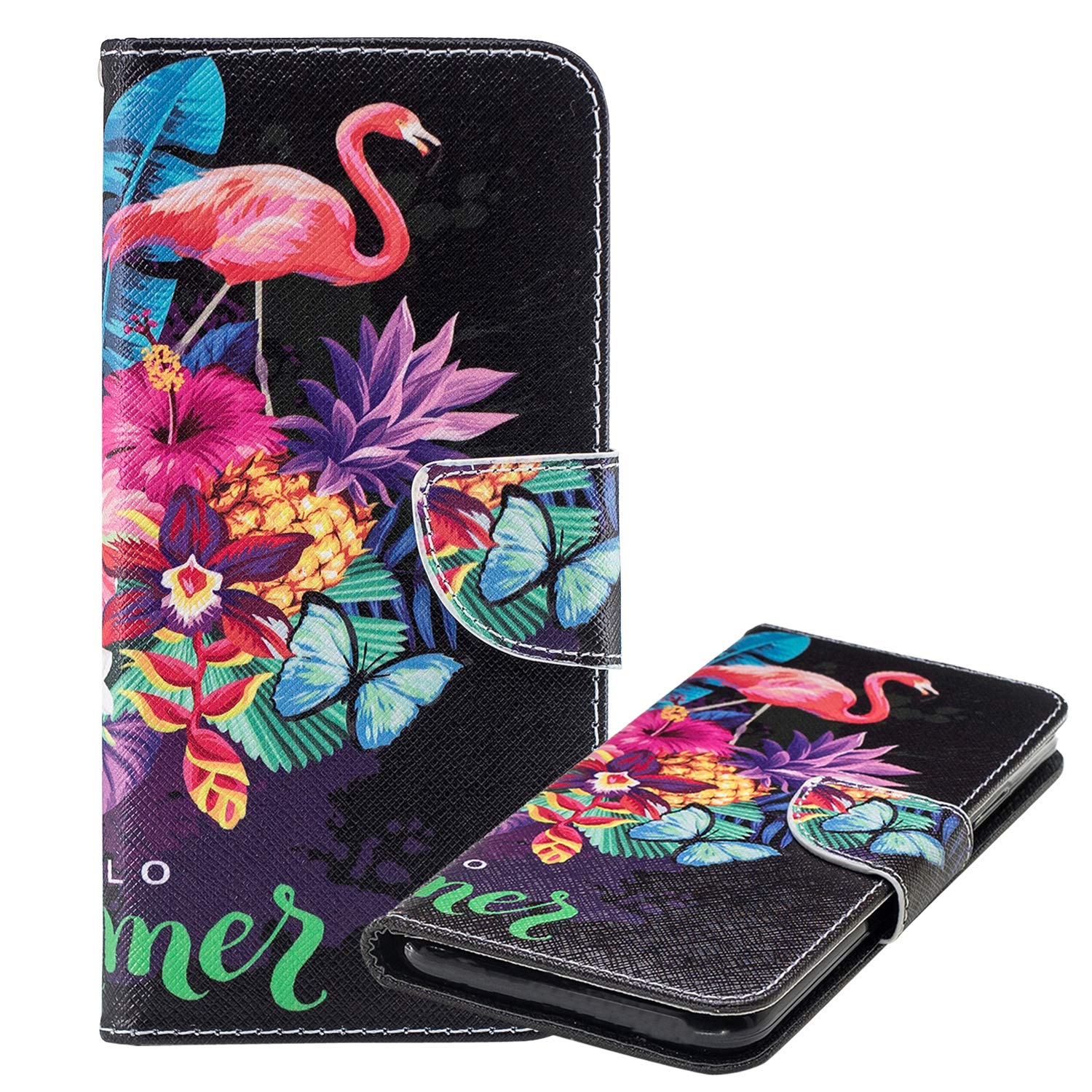 Laybomo Case for Huawei P30 lite Case Flip Cover PU Leather Wallet Soft TPU Bumper Folio Slim Stand Magnet ID Card Slot Protective Holster Cover for Huawei P30 lite, Flamingo Printing
