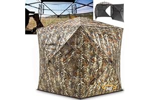 PHYSKE Hunting Blind 360/270 Degree See Through Ground Blind with Double Doors, Portable 2-3 Person, Pop-up Hunting Blind, Camouflage Hunting Blind