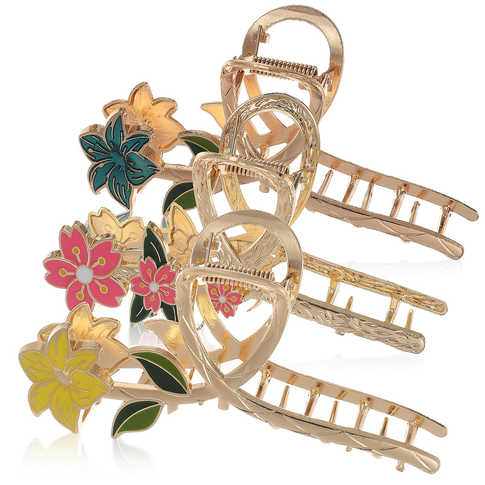 3Pcs Floral Hair Claw Clips Large Hair Claw Clips for Women Thin Thick Curly Hair Stylish Hair Clips Barrettes