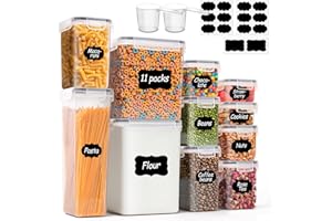 ComSaf 11 Pcs Large Pantry Storage Containers (Up to 5.2L/4.3L), Airtight Food Grade Plastic Kitchen Organizers with Lids & L