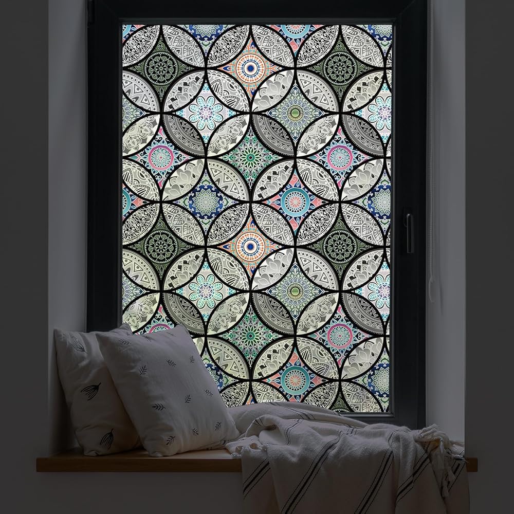 dktie Window Film Privacy Glass Non Adhesive 60x200cm Stained Glass