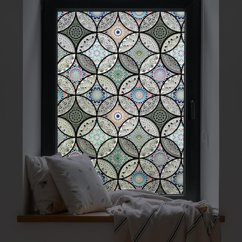 dktie Window Film Privacy Glass Non Adhesive 60x200cm Stained Glass