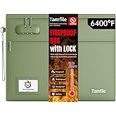 6400℉ Fireproof Document Bag with Lock, 15 x 12 inch Fireproof Money Bag 2 pockets with Zipper for Cash, Fire Safe Money Pouch Zipper for Important File,Valuables, Keys, Passports (Green)