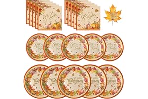 LITMITFU 150 Pack Happy Thanksgiving Plates and Napkins Sets - Disposable Fall Paper Plates Napkins Dinnerware, Give Thanks Heavy Duty Dessert Dinner Plate for Thanksgiving Party Supplies Table Decor, Serve 50