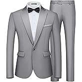 WULFUL Men's 2 Piece Slim Fit Suit Set One Button Blazer Jacket Pants Tuxedo Set for Prom, Wedding and Business