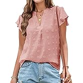 Womens Blouse V Neck Ruffle Short Sleeve Flowy Shirts Dressy Casual Cute Summer Tops Tunic Fashion Clothes