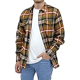Andrew Scott Mens' Flannel Shirt Jacket | 100% Cotton Button Down Long Sleeve Shaket with Pockets