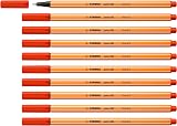 STABILO point 88 Fineliner Pack of 10 Red 0.4mm Hexagonal Grip