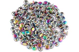 YEWIN Rainbow Tubular Double Cap Rivets - 10mm Metal Button Round Rapid Rivet Rivet Studs for Purse Handbags Shoes Belts Leather Craft(10mm Rainbow 50pcs)
