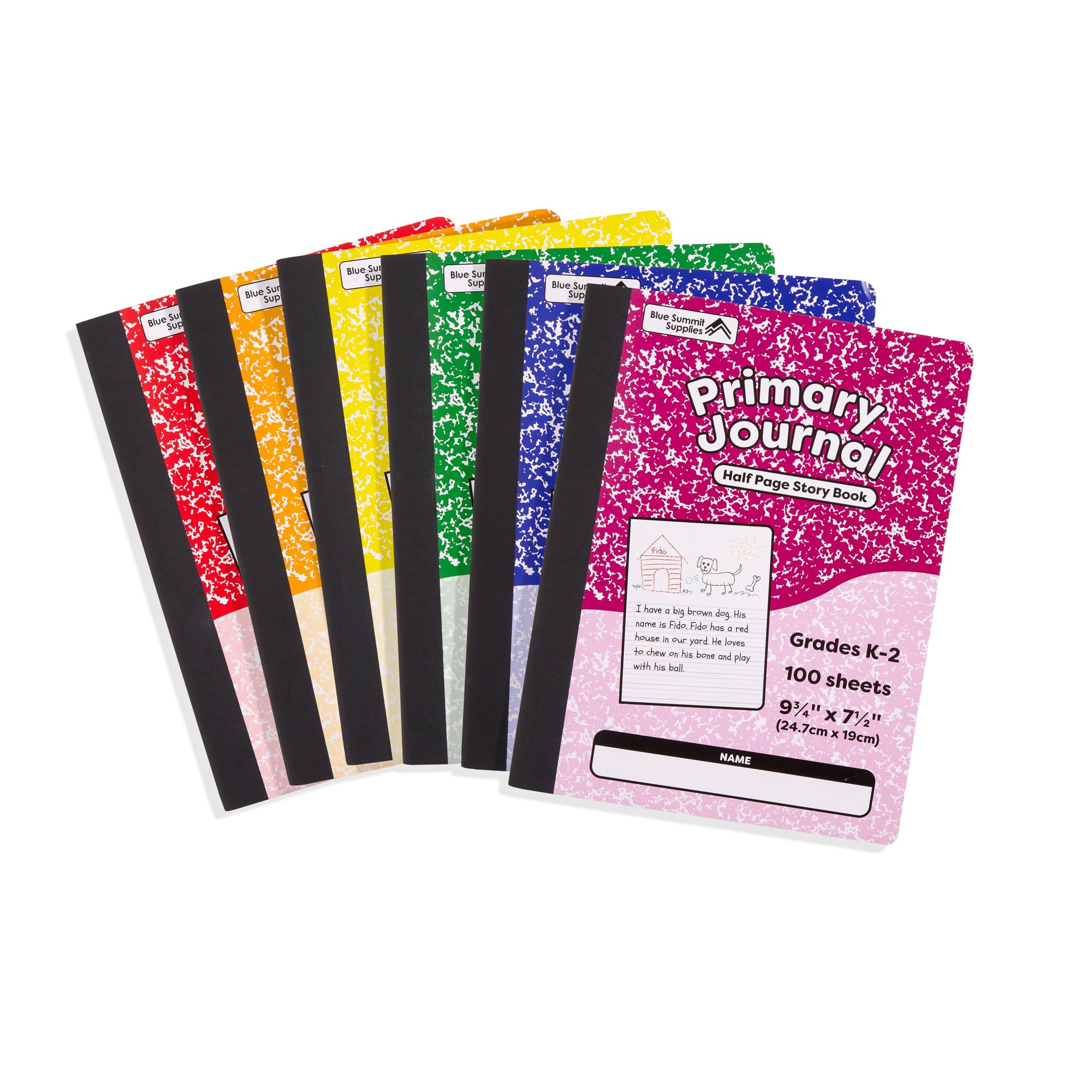 Photo 1 of Blue Summit Primary Composition Notebook K-2, Primary Journal Grades K-2, Writing Journal for Kids in Preschool, Kindergarten Notebook For Kids to Learn to Write, 100 Sheets, 6 Pack, Assorted Colors