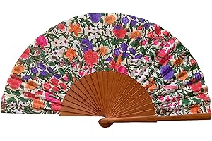 Candela Spanish Fan - Wood and Cotton - 23 cm - Jute Case and Case - Fashion Accessory - Handmade in Spain - Events and Gifts - Mantón Collection - Tusitala Barcelona