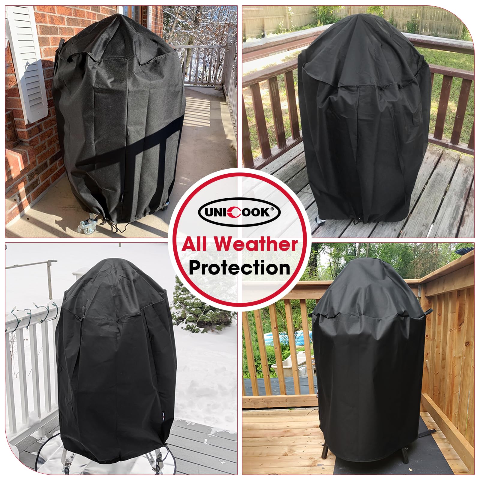 Unicook Round Smoker Cover 30 Inch, Heavy Duty Waterproof Charcoal Kettle BBQ Grill Cover, Fade Resistant Barrel Protector, Fits Weber Char-Griller Akorn Kamado and More, 30