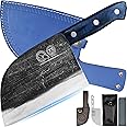 XYJ Antique forged Butcher Knives, Serbian-Style Chef's Knife with Sheath, Heavy-Duty Meat Cleaver for Kitchen & Outdoor Use, Full Tang Construction