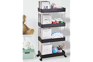 AOSION Slim Storage Cart with Wheels,Narrow Shelf,4-Tier Kitchen Storage Cart, Bathroom Storage Organizer,Mobile Shelving Unit Rolling Cart,Storage Cart for Bedroom Laundry Narrow Places (Black)