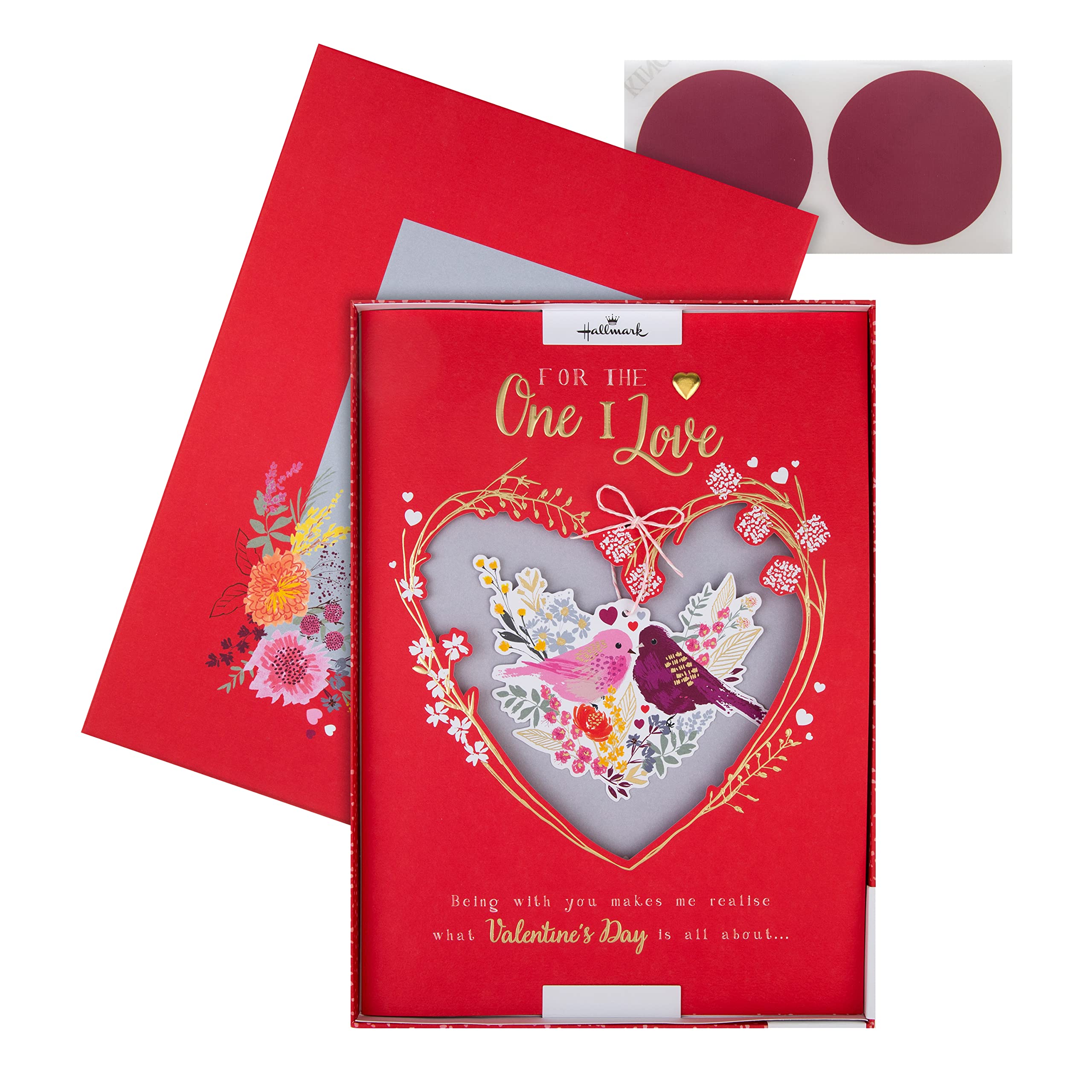Hallmark One I Love Valentines Day Card, Luxury Valentines Day Card, Classic Bird and Heart Design with Gift Box, Red