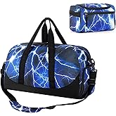 Choco Mocha Kids Duffle Bag Boys - Overnight Bags with Toiletry Bag for Weekender Travel Gym, Christmas Gifts for Boy Kid, Lighting Blue