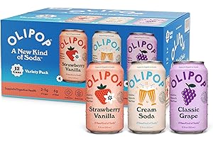 OLIPOP Prebiotic Soda Pop, 3 Flavor Variety Pack, Prebiotics, Fiber, and Botanicals, Gluten Free, Vegan, GMO Free, 12oz (12-Cans)