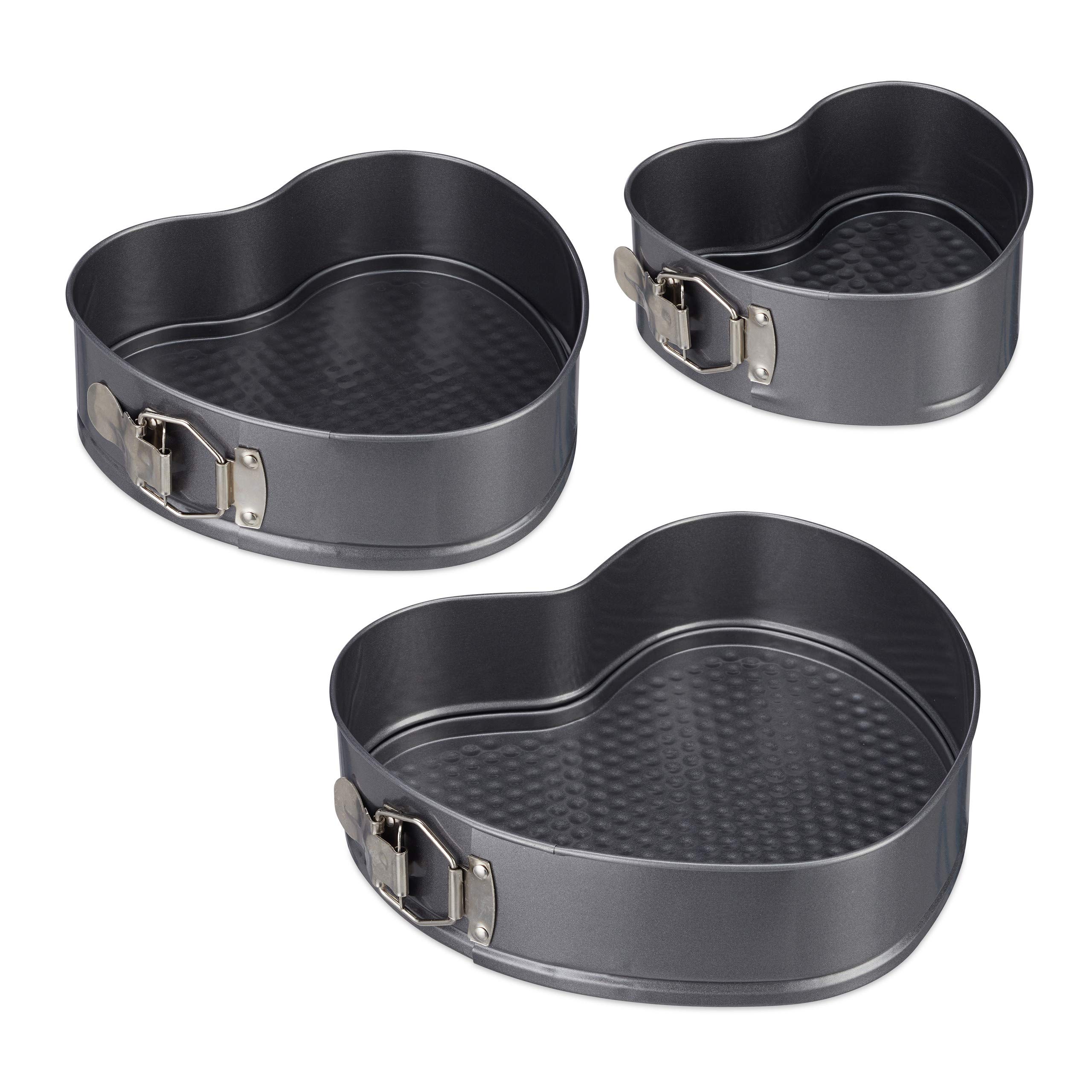 Relaxdays Heart Cake Pan Set Of 3, Romantic Shaped Cakes 3 Sizes, Nonstick, Springform, Carbon Steel, Anthracite