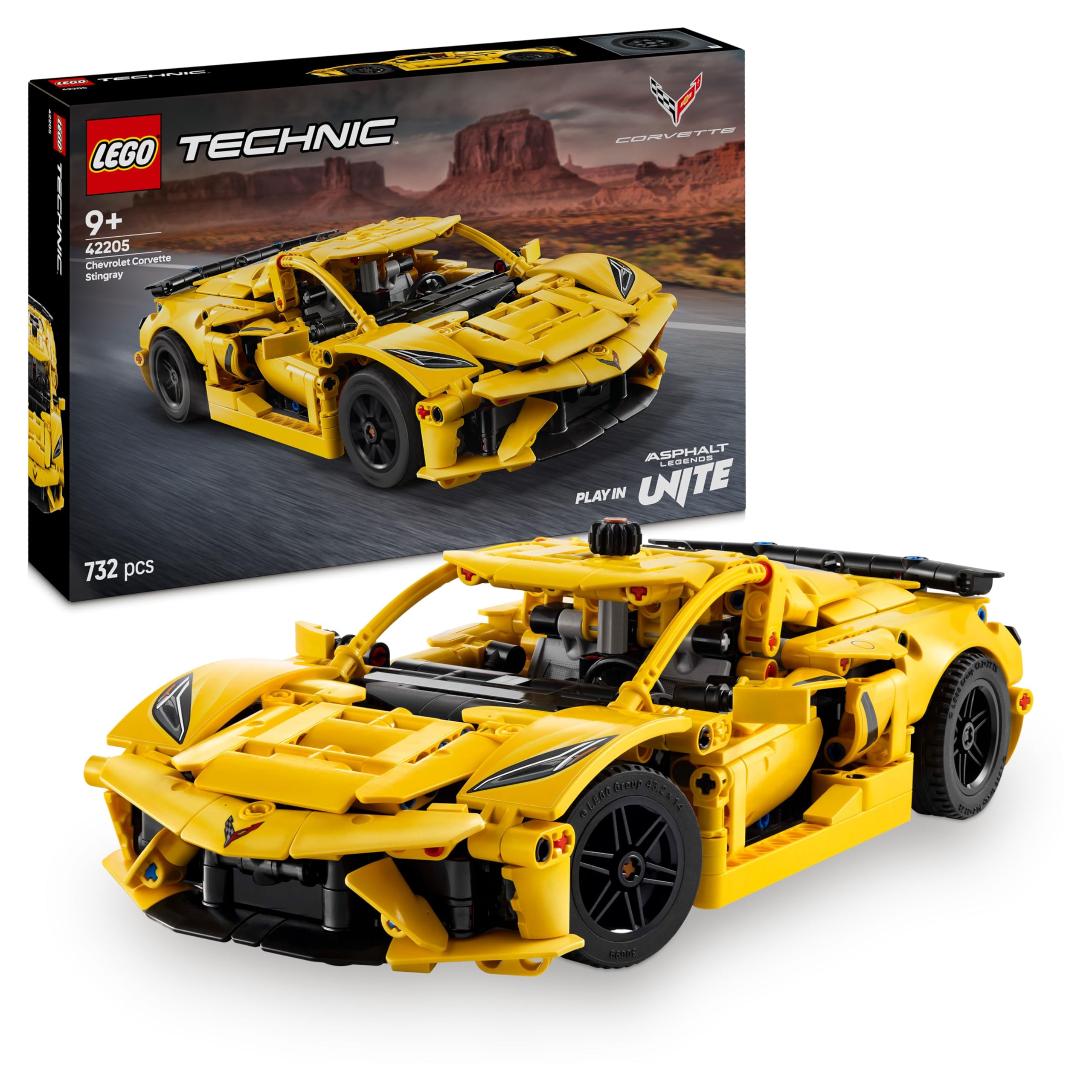 LEGO Technic Chevrolet Corvette Stingray Race Car Toy, 8-Cylinder Engine and Differential - Vehicle Model Kit - Birthday Gift for 9+ Year Old Boys, Girls or Adult Motorsport Fans - 42205
