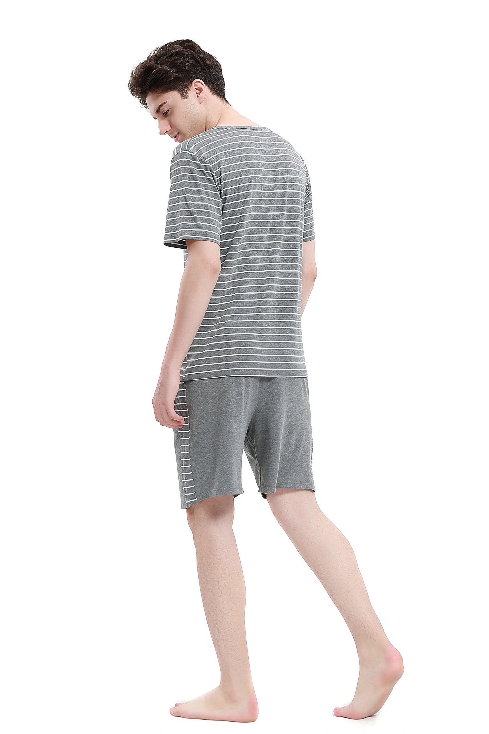 Suntasty Men\'s Summer Sleepwear Striped Short Sleeve Pajama Shorts and Top Set(Grey,L,1001M)