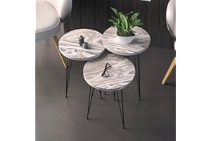 PAK HOME Set of 3 Grey Marble Nesting End Tables Round Wood Stacking Coffee Side Accent Table with Metal Legs for Living Room, Home Office, Nightstands for Bedroom
