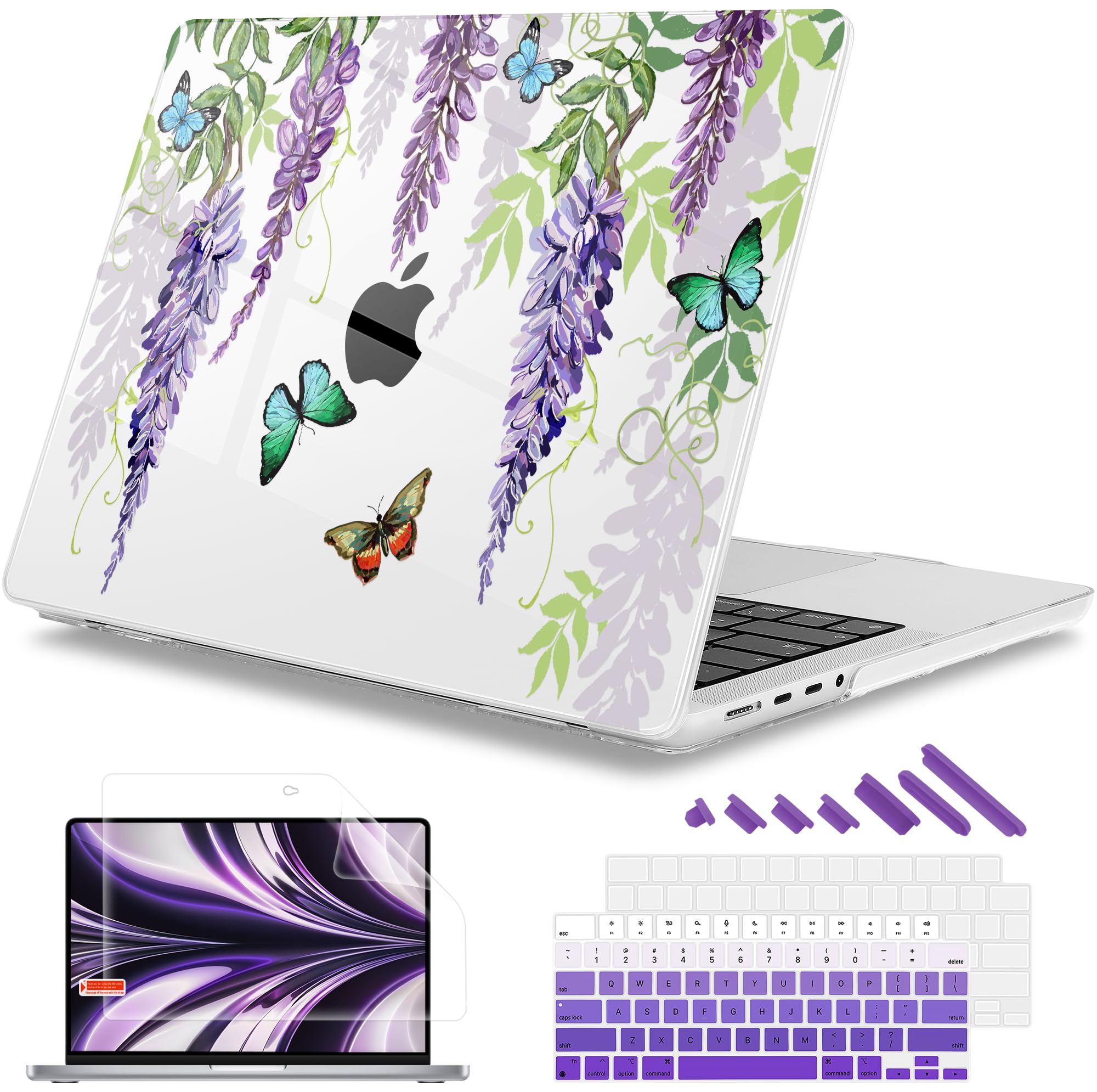 Photo 1 of Mektron for M4 MacBook Pro 14-inch Case 2024 A3112 A3401 A3185 Fits 2023/2021 M3 A2918 A2992 M2 A2779 M1 A2442 Pro/Max, Printed Plastic Hard Shell Laptop Cover, Tropical Flowers
