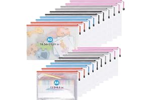 KRVYRN Mesh Zipper Pouch Bags,Zipper Pouches,Mesh Zipper Bags for Organizing,Storage Bags for Office Supplies,Puzzle & Board Game Storage. (A3(10 Pcs)+A4(10 Pcs))