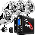 GoHawk TJ4-Q 1000W 4 Channel Amplifier 4" Full Range Waterproof Bluetooth Motorcycle Stereo Speakers Audio System AUX USB SD Radio for 1-1.5" Handlebar Harley Touring Cruiser ATV