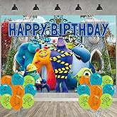 Monster University Birthday Party Decoration,Monster Inc Party Photo Background 5 x 3 FT and 18 Pcs Balloon,Cartoon Merch Party Backdrop Supplies