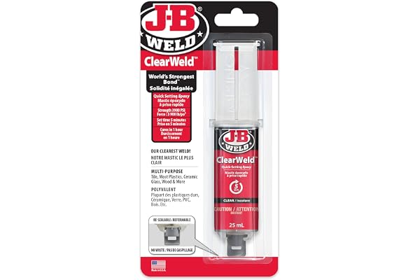 J-B Weld 50112CAN ClearWeld Quick-Set Epoxy Syringe 25 ml – Clear Two-Part Epoxy Adhesive for Metal, Plastic, Glass and Wood