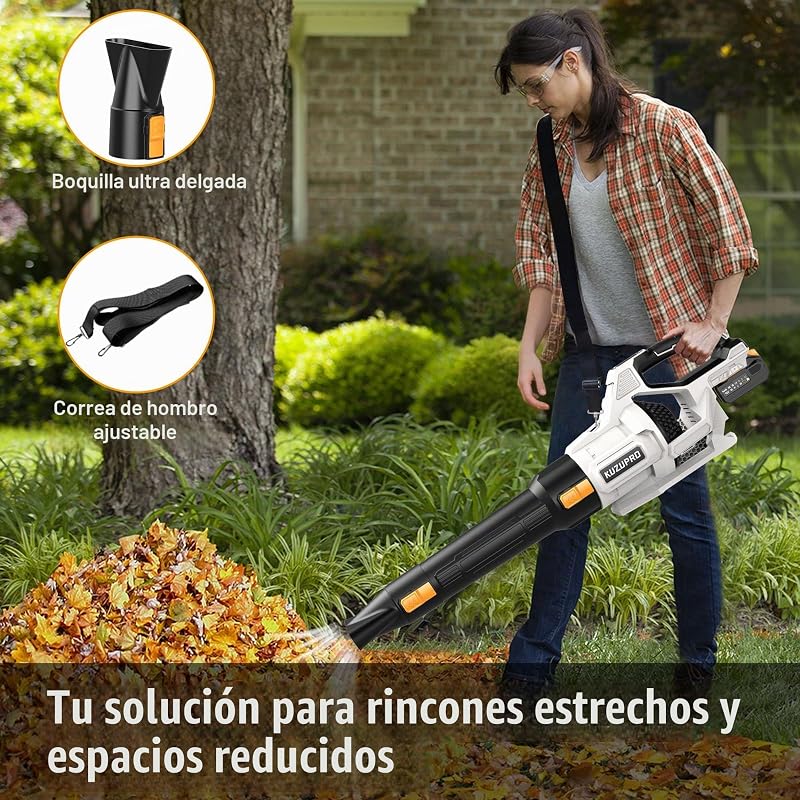 Soplador de Hojas a Batería KUZUPRO, 21 V, 2 Baterías de 4,0 Ah