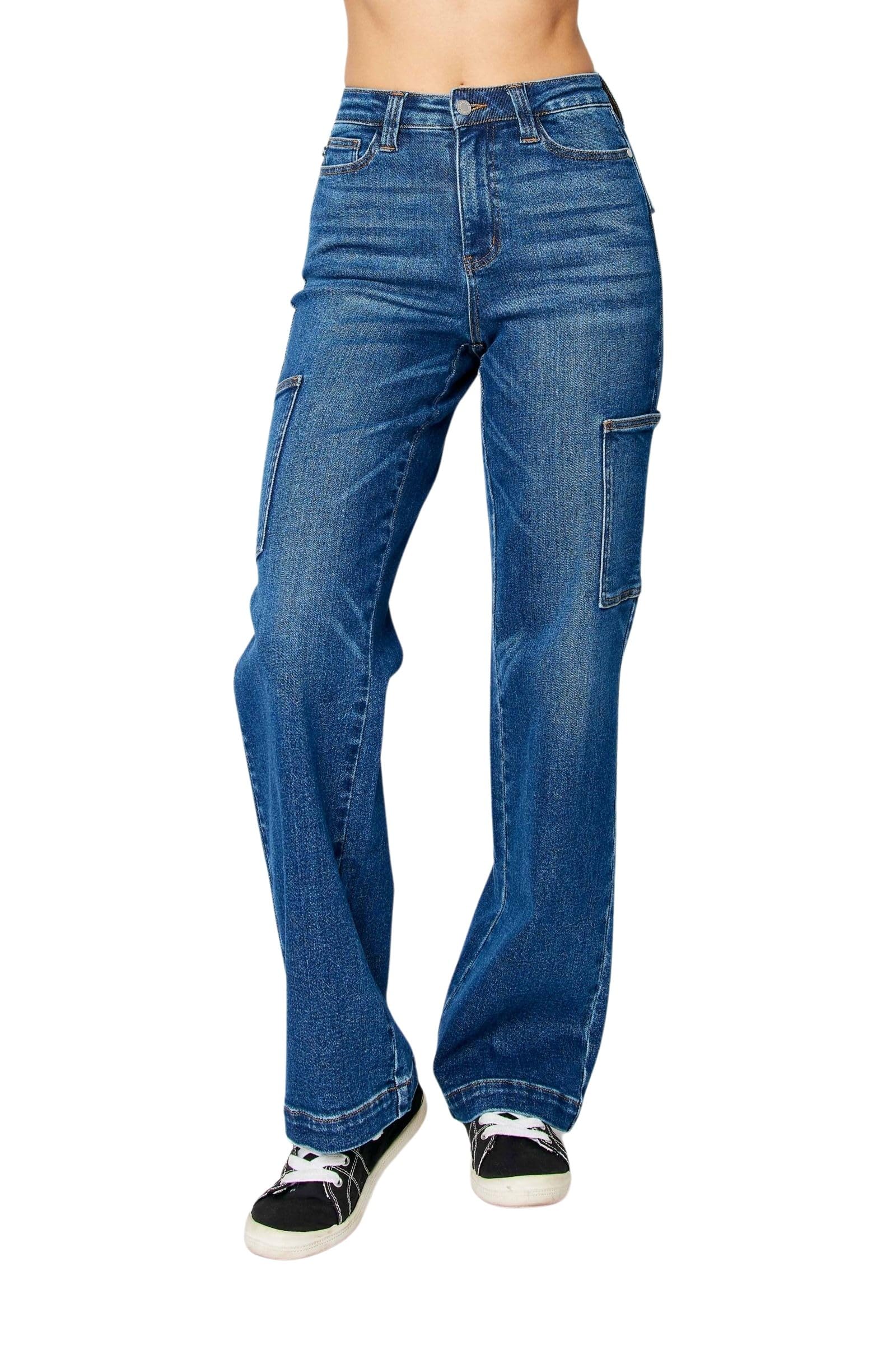 Photo 1 of Judy Blue Women's High Waisted Wide Leg Cargo Pocket Jeans Medium Blue