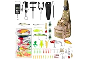 Sosation 134 Pcs Fishing Tool Fishing Tool and Equipment Gift for Adults, Hook Remover, Pliers Kit, Backpack Tackle Container with Tackle Included, Lures, Lip Gripper, Weigh Scale