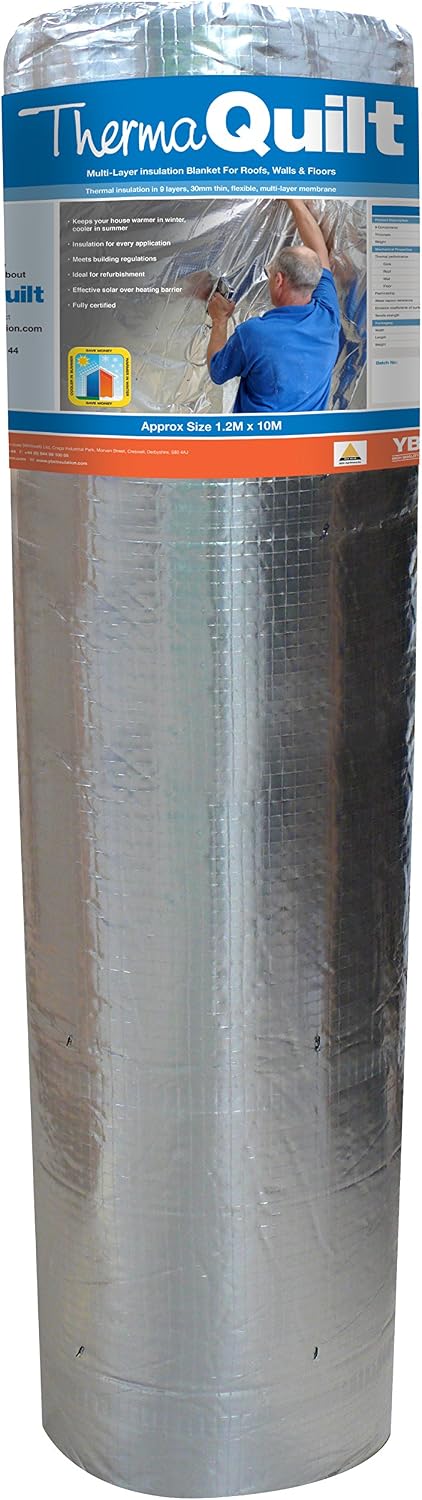YBS Insulation 9 TQ BRI 1200 X 10 Aluminium Foil Insulation, Metalic, 1200mm x 10m