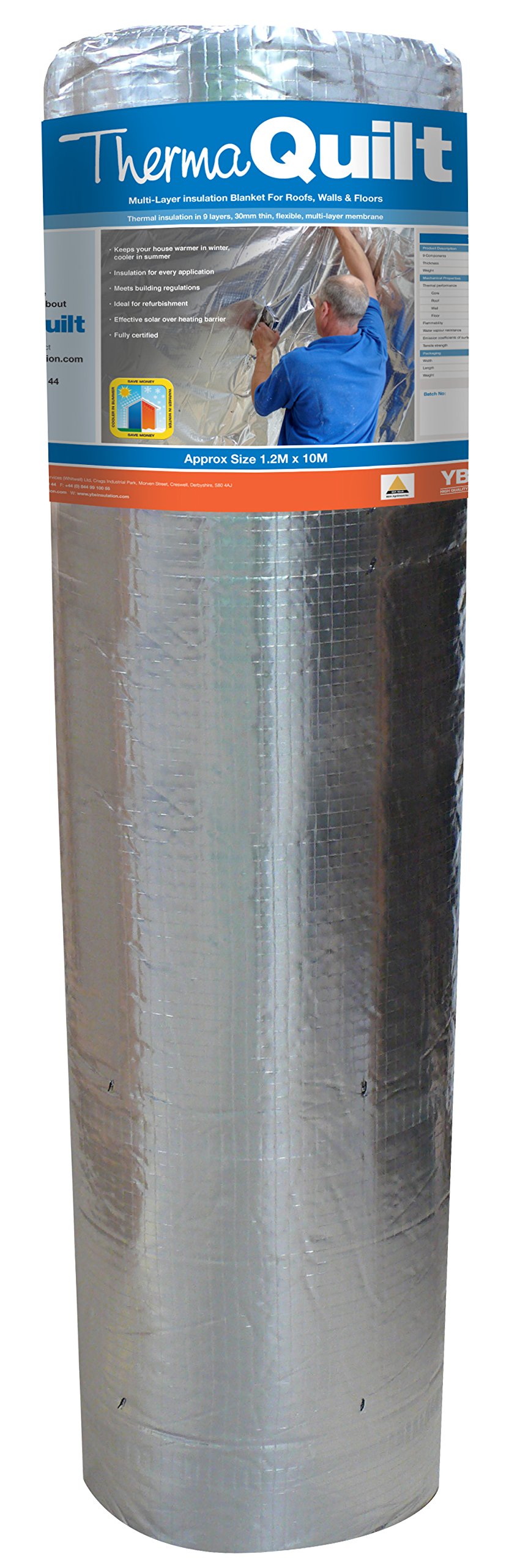 YBS Insulation 9 TQ BRI 1200 X 10 Aluminium Foil Insulation, Metalic, 1200mm x 10m