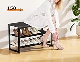 SIMPDIY 3 Tier Shoe Rack with Wooden Shelf Black 150kg Load Capacity view 2