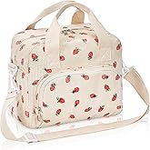 UUYUUY Large Lunch Bag for Women Strawberry Insulated Lunch Box Reusable Cooler Bag Portable Cute Corduroy Leakproof Tote Bags for Travel, Work, and Picnic