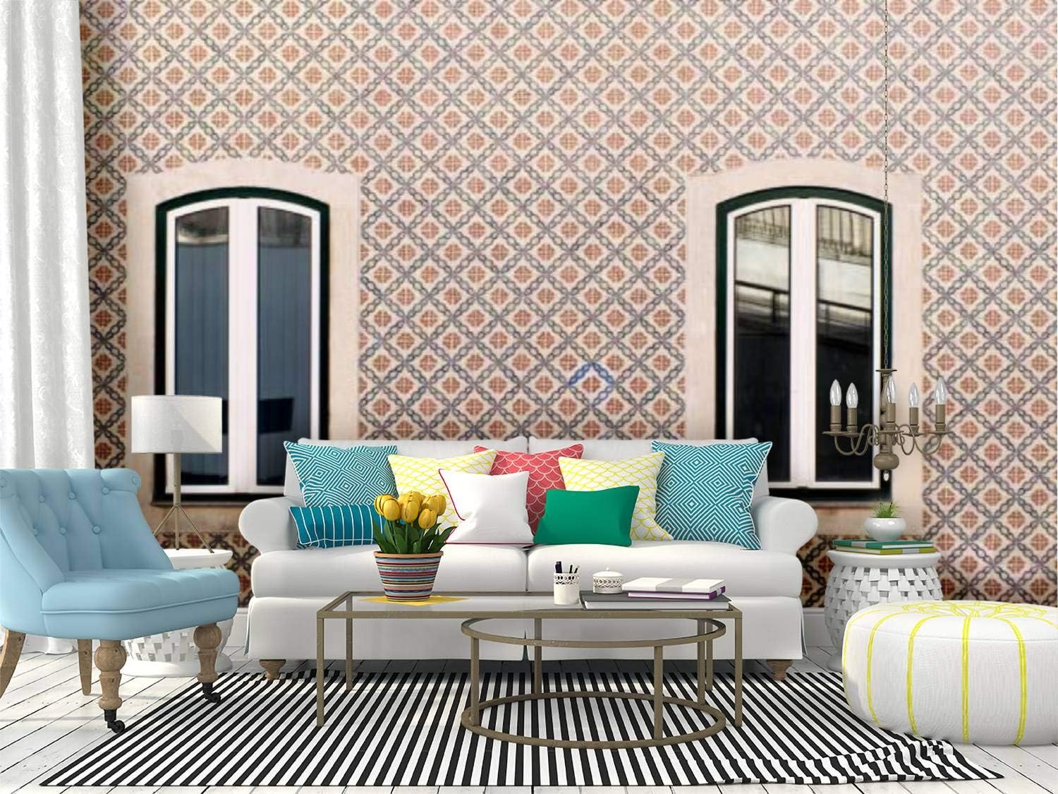 Ceramic tiles s from Portugal Lisbon windows with typical portuguese Canvas Print Wallpaper Wall Mural Self Adhesive Peel & Stick Wallpaper Home Craft Wall Decal Wall Poster Sticker for Living Room