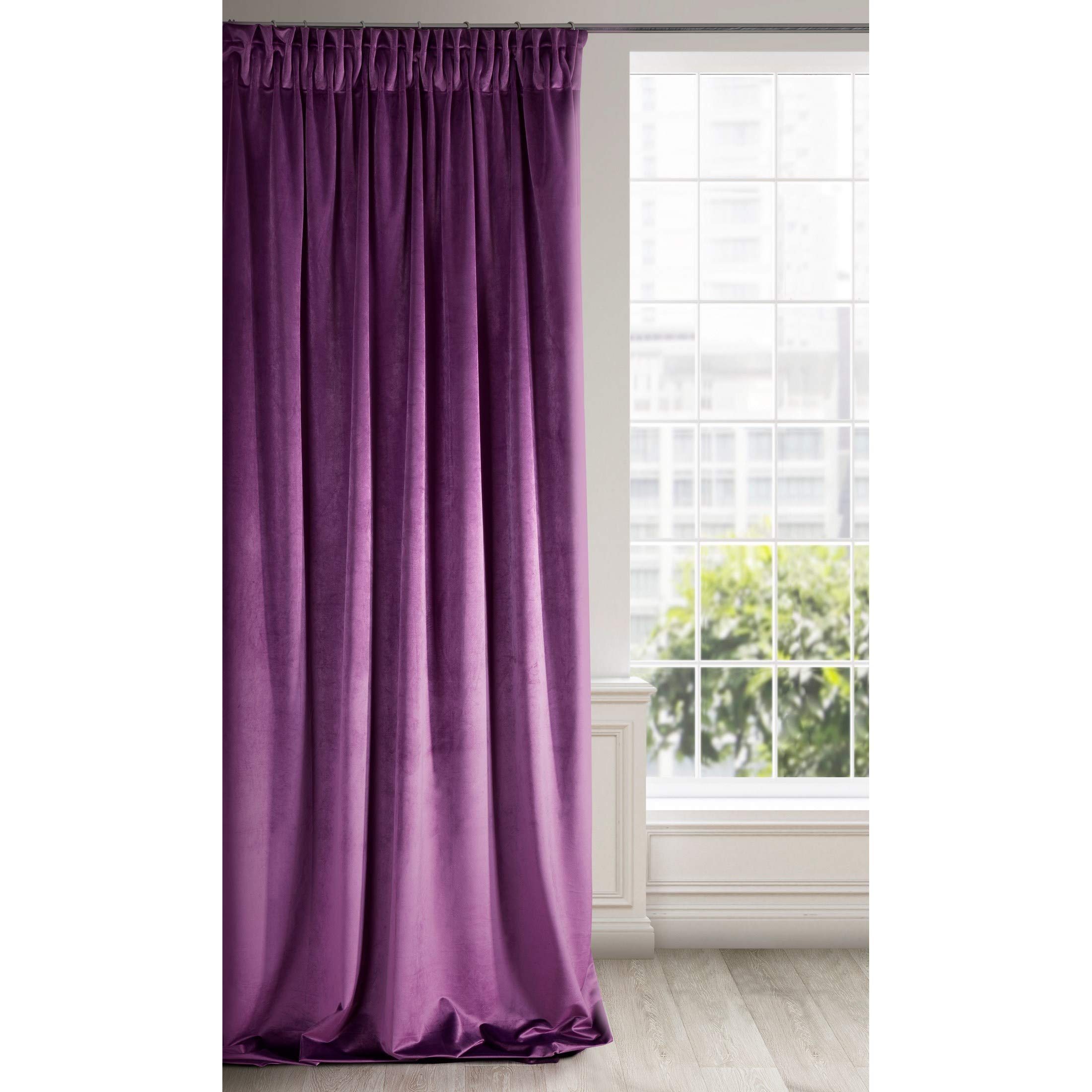 Eurofirany Soft Plain Opaque Velvet Curtain with Rufflette Tape For Rail - 1 Unit, Thick Fluffy Panel Drape Classic Glamour Elegant Living Room Bedroom, W55'' x L106'', 140x270 cm, Purple