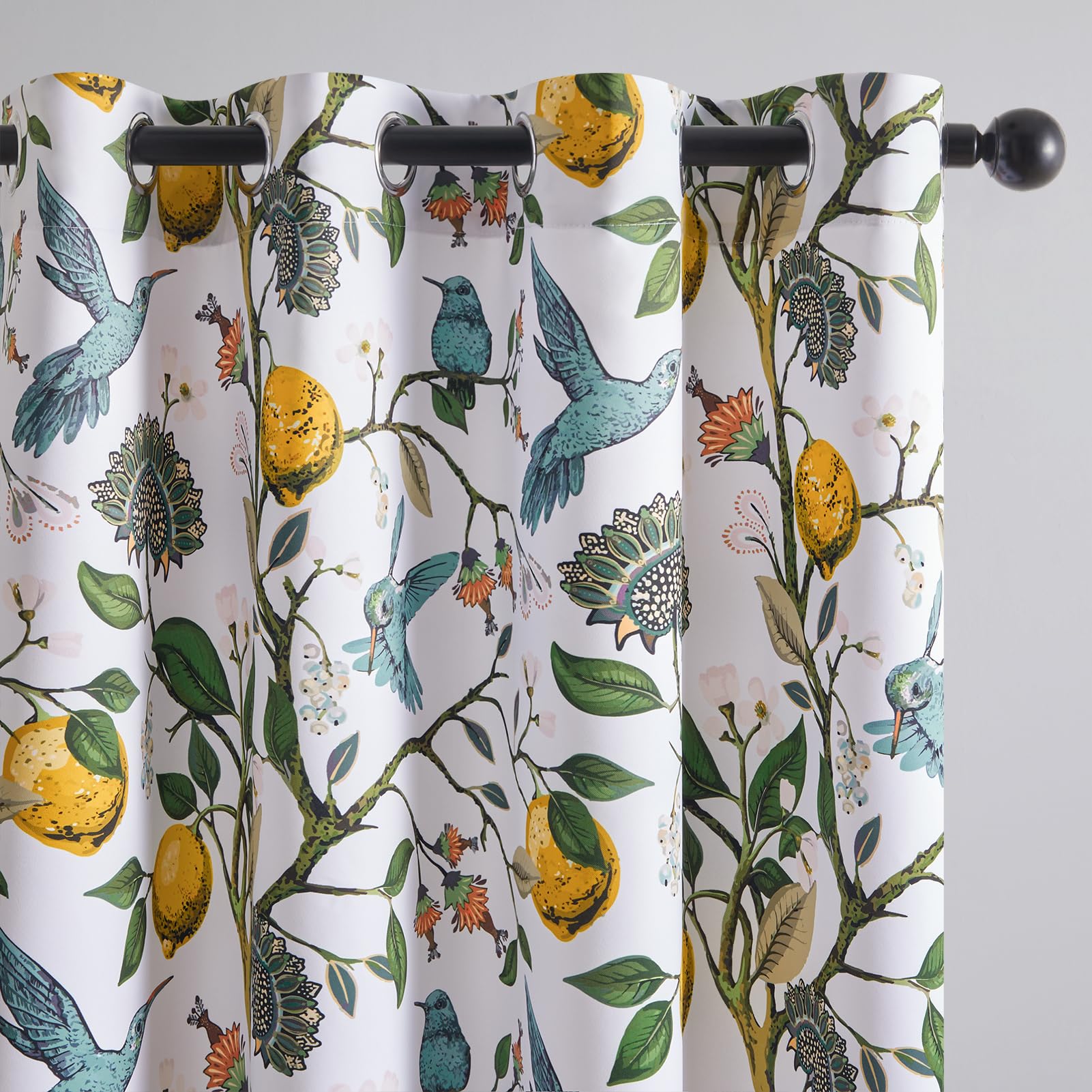 Topfinel 54 Inches Long Short White Blackout Curtains for Cafe Kitchen, Grommet Room Darkening Luxury Floral Lemon Hummingbird Patterned Waverly Colorful Drapes for Living Room Bedroom Image Topfinel 54 Inches Long Short White Blackout Curtains for Cafe Kitchen, Grommet Room Darkening Luxury Floral Lemon Hummingbird Patterned Waverly Colorful Drapes for Living Room Bedroom Image