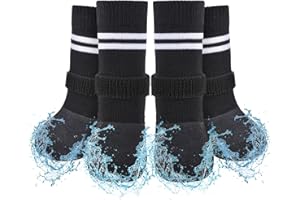 SCENEREAL Anti Slip Dog Boots & Paw Protectors for Hardwood Floor, Extended Dog Socks to Prevent Licking Paws, Waterproof Pet Snow Rain Shoe for Winter Medium Senior Dogs, Black M