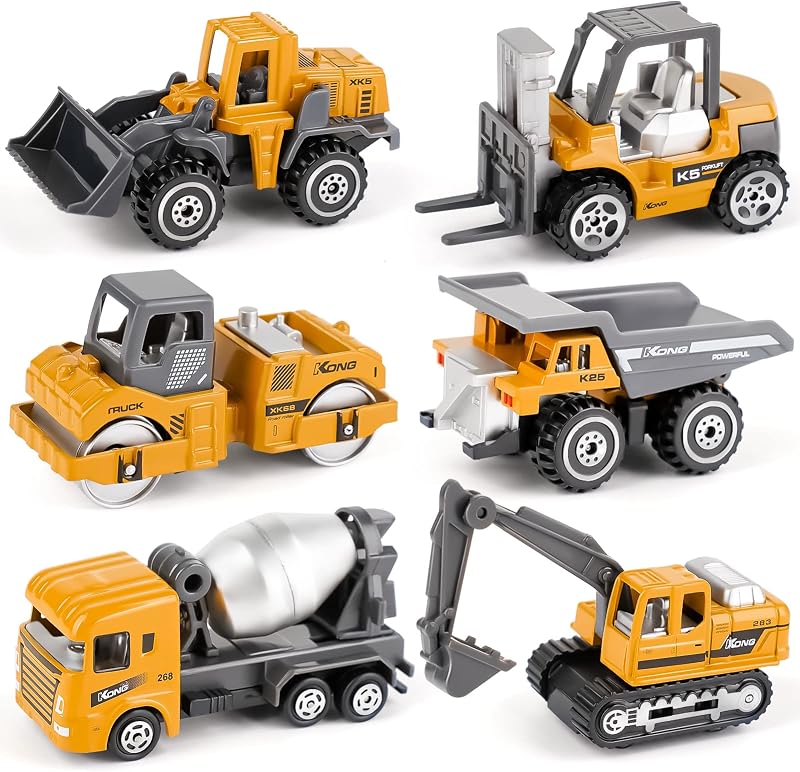 Dreamon 6pc Diecast Construction Vehicles Set Excavator Road Roller Dumper