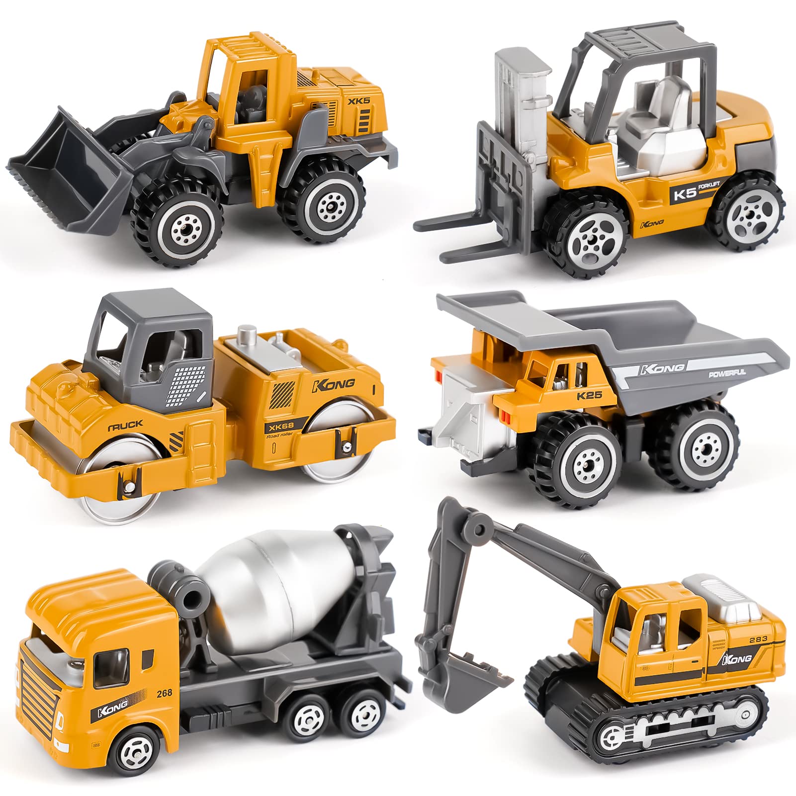 Dreamon Kid Diecast Metal Cars Engineering Vehicles Set,Construction Toys for Boys 3 Year Olds Sand Pit Play (6pcs Set)