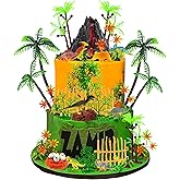 50pcs Dinosaur Cake Toppers With Bases Rocks Eggs Nest and Volcano Cake Decoration Dinosaur Toy Model Trees Set For Birthday Party Dinosaur Themed Party Wild Animals Party Cupcake Decorations