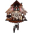 Engstler Quartz Cuckoo Clock Black Forest House with Moving Beer Drinker and Mill Wheel, with Music EN 487 QMT