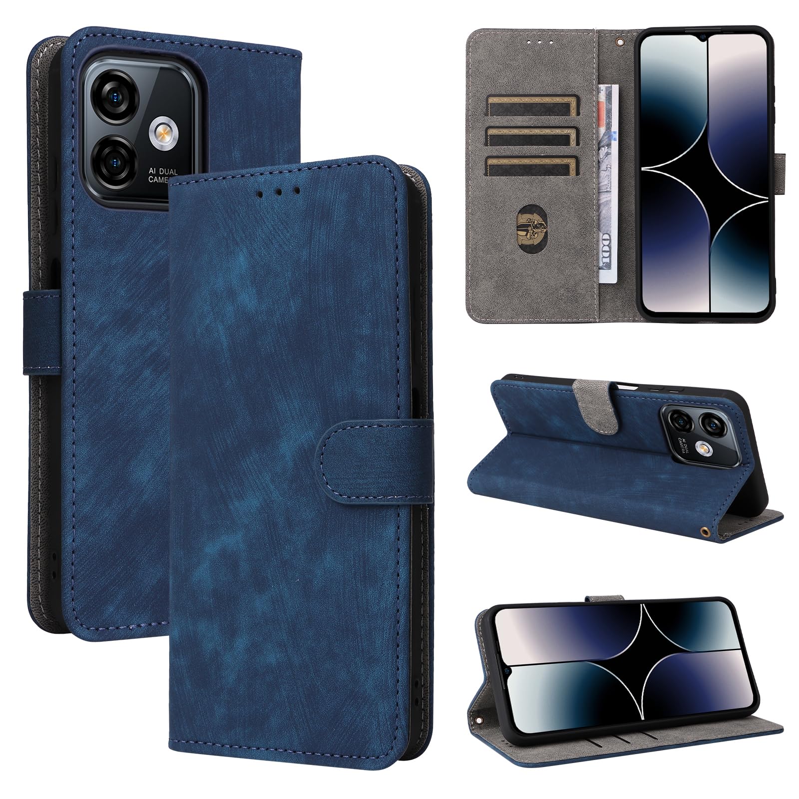 KNOXS Compatible for Ulefone Note 16 Pro Case with RFID Blocking Kickstand, PU Wallet Case and TPU Inner Shell with Shockproof Flap (Blue)