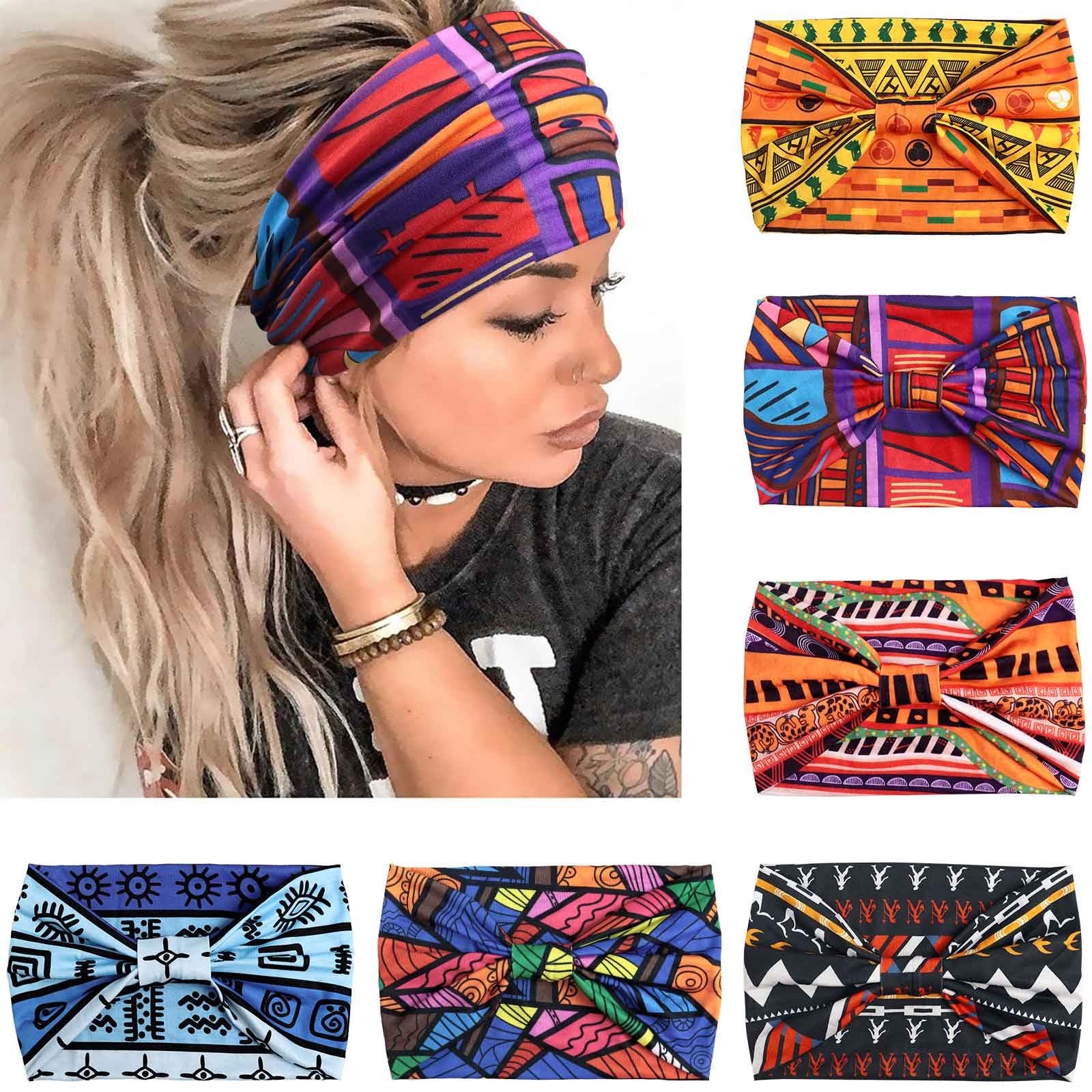 Photo 1 of Awumbuk Wide Headbands for Women Knotted No Slip Head Bands Soft Turban Headband Hair Accessories Boho African Solid Color Head Wraps for Women Yoga Workout Pack of 6