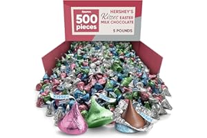 CHAIN & JO SWEETS Hershys Kisses Easter Milk Chocolate Candy Pastel Colors 5 Pound Approx 500 Pieces - Hershys Kisses Bulk Individually Wrapped Snacks - Milk Chocolate Kisses in Blue, Pink & Green Pastel Color Foil - Perfect for Easter Basket Stuffers Snacks for Adults & Kids - Easter Candy Celebrations Chocolate - Perfect For Sharing in Easter Candy Dish