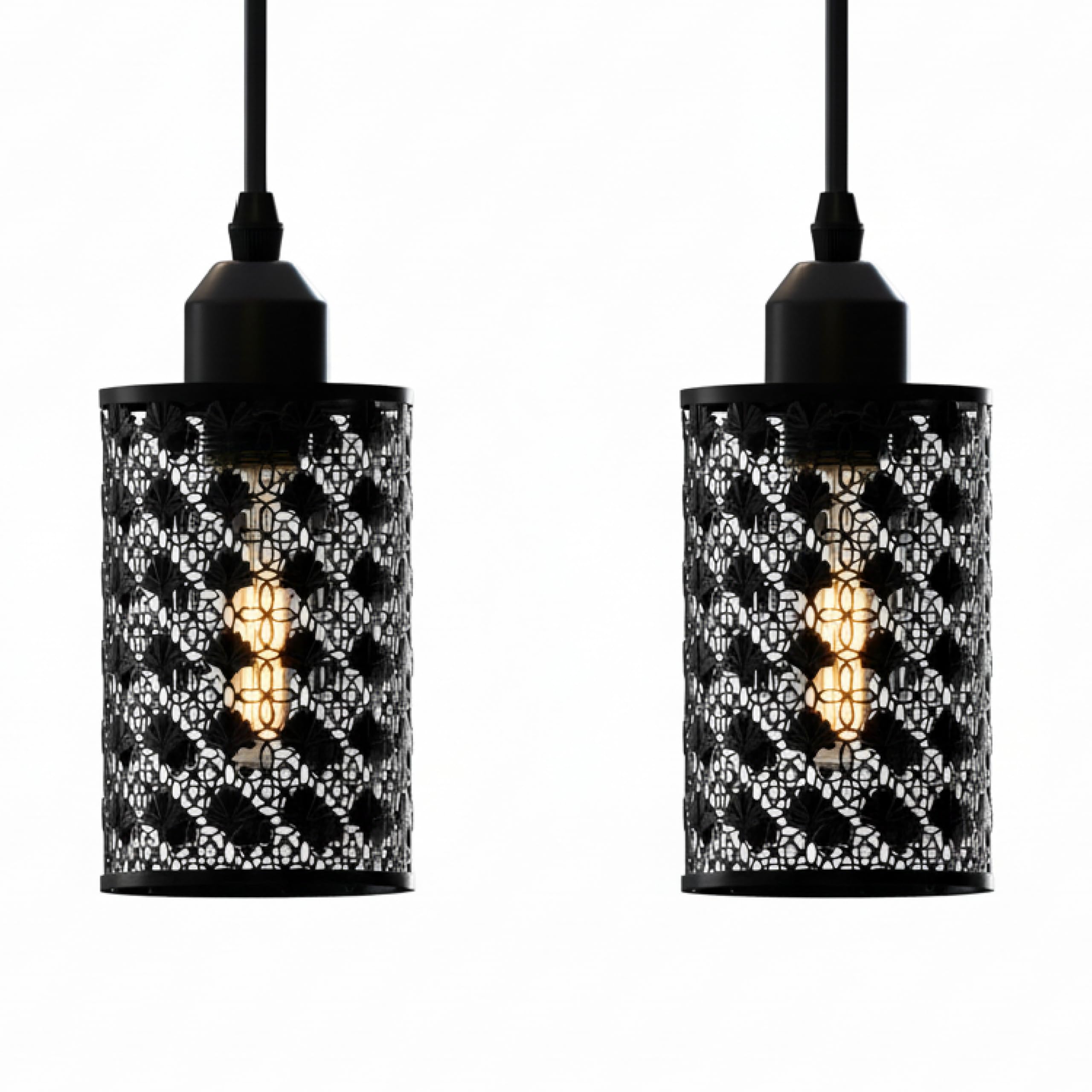 Easy Fit Wire cage Frame Open Style Pendant Light Shade Metal Cage Drum Lampshade Ceiling Pendant Lamp with Free Reducer (Style 1 pack2)